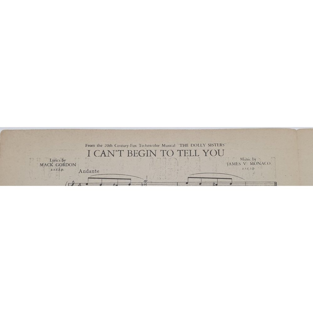 Vintage Sheet Music 1945 I Can't Begin To Tell You Dolly Sisters Piano Vocal - Picture 2 of 4